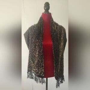 Vintage Velour Leopard Print Scarf With Fringe